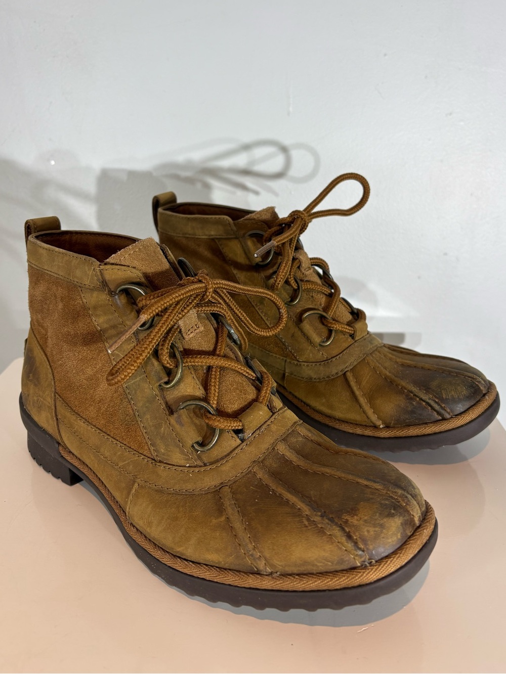 UGG Heather Waterproof Brown Leather Suede Lace Up Ankle Boots 7.5